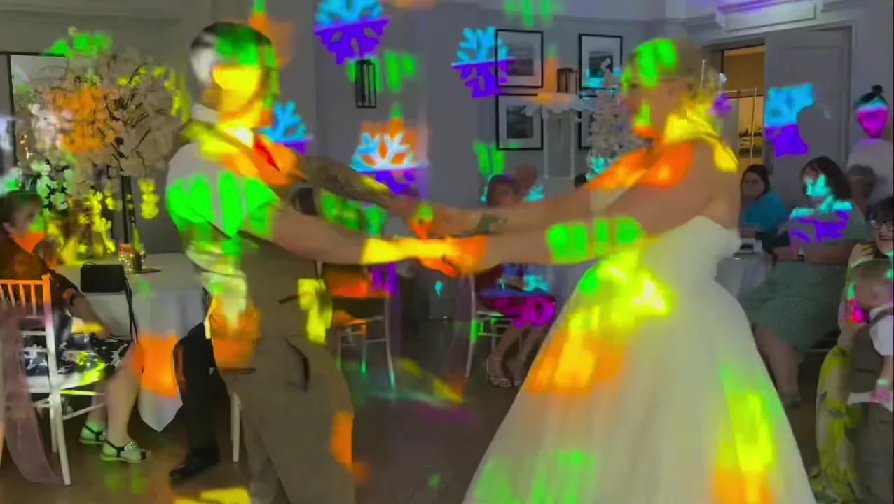 First dance under colourful disco lights